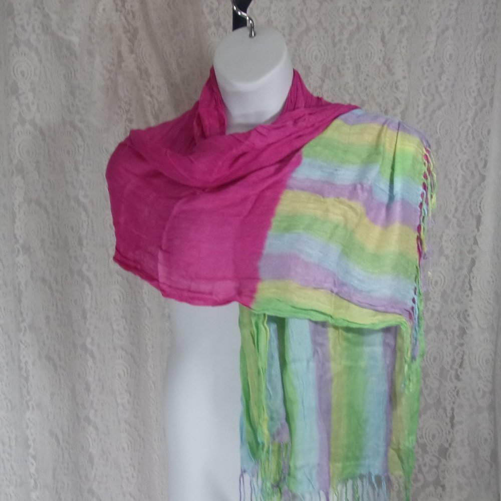 Fashion Scarf Wrap Oversized Dipped Dyed  Pink Green NWOT
